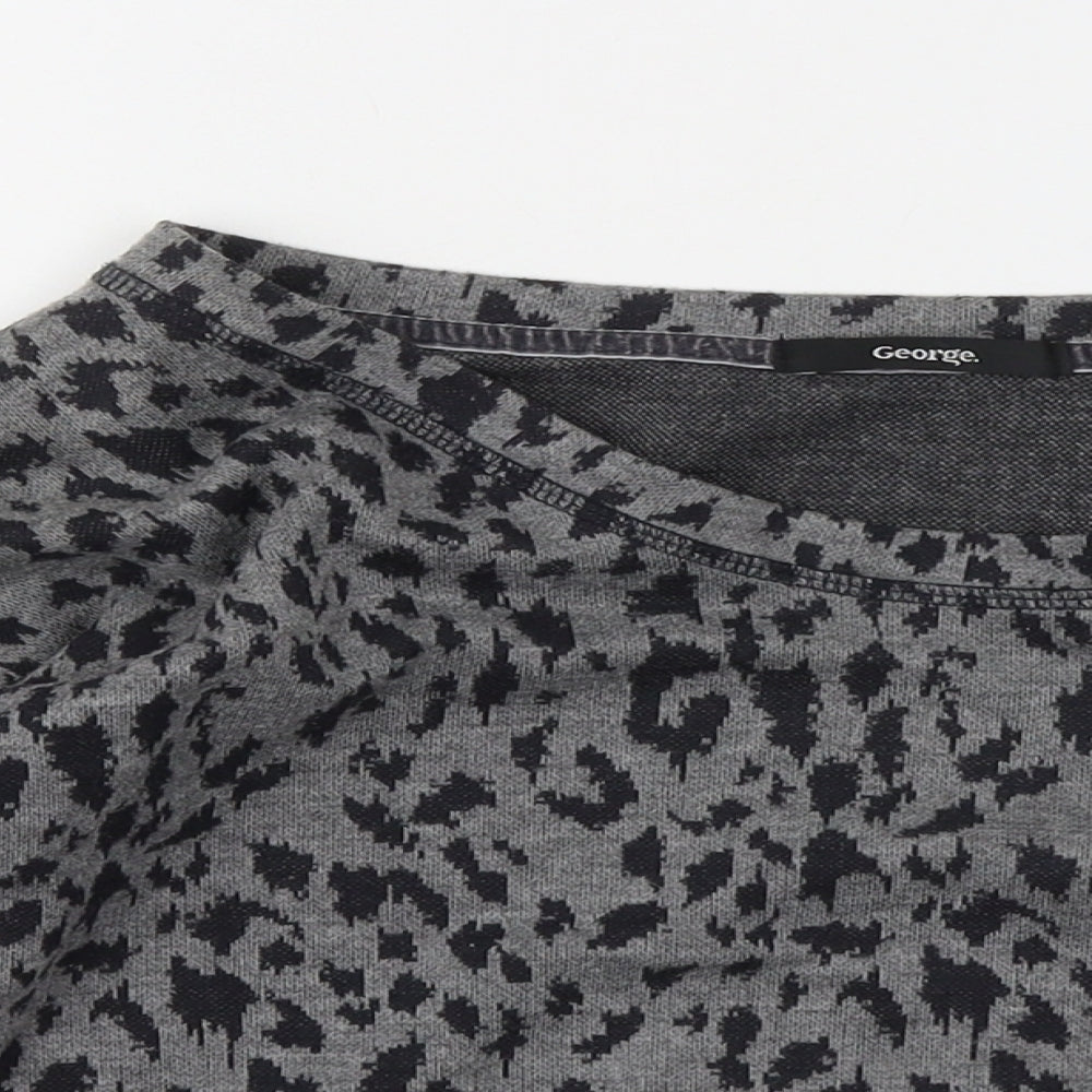 George Womens Grey Boat Neck Animal Print Polyester Pullover Jumper Size 8