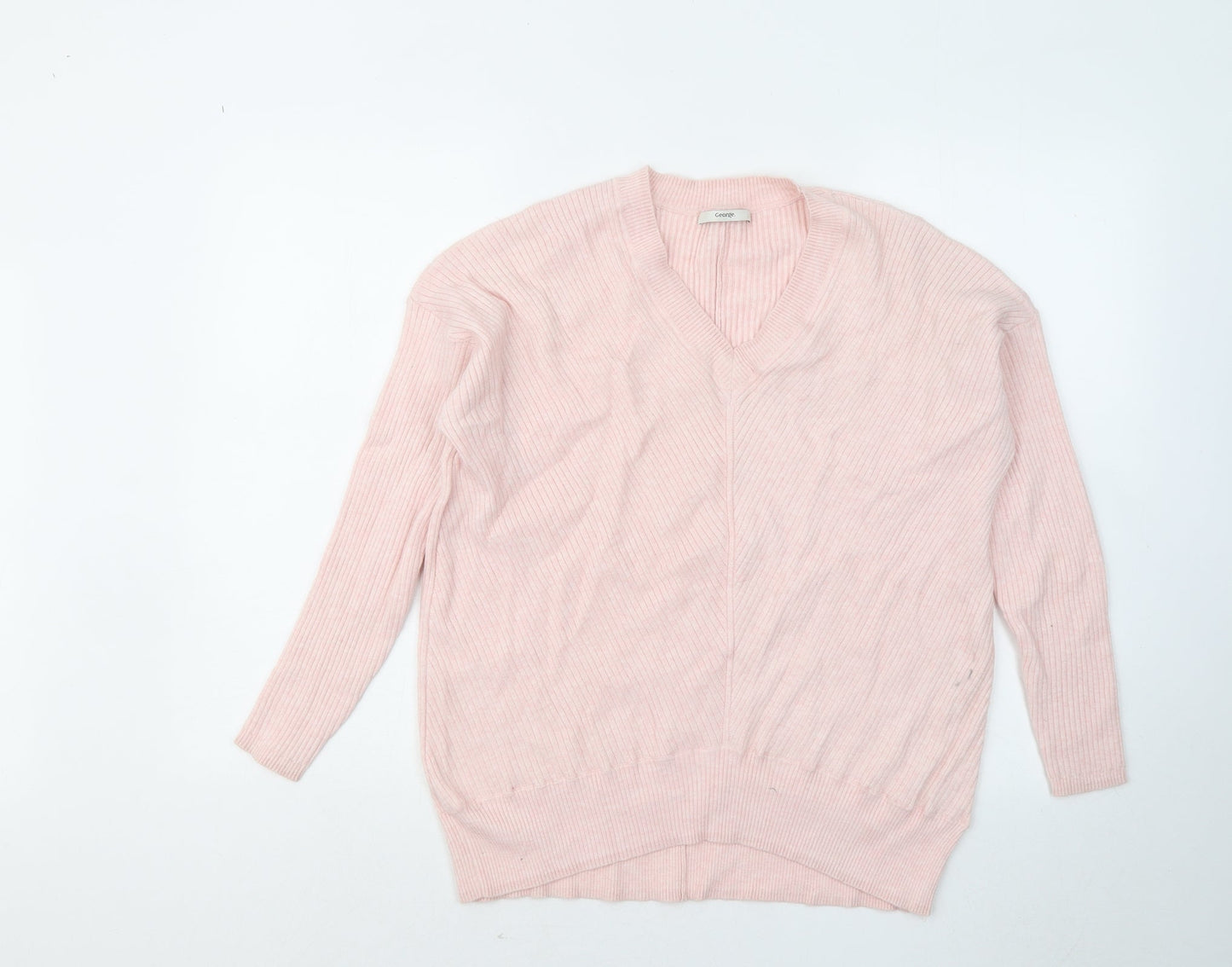 George Womens Pink V-Neck Viscose Pullover Jumper Size 12