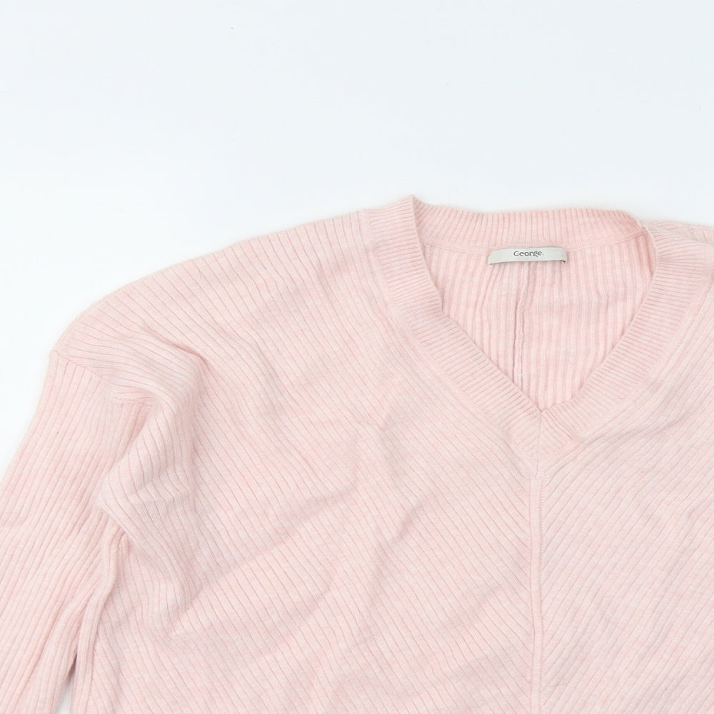 George Womens Pink V-Neck Viscose Pullover Jumper Size 12