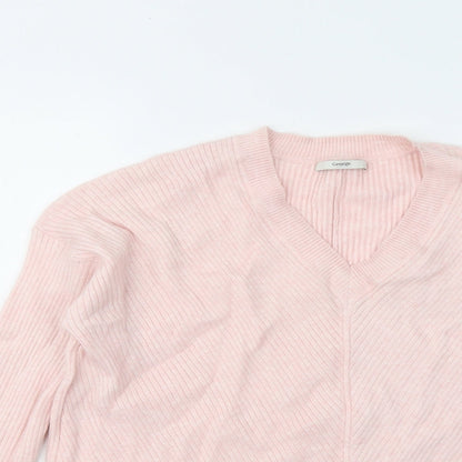 George Womens Pink V-Neck Viscose Pullover Jumper Size 12