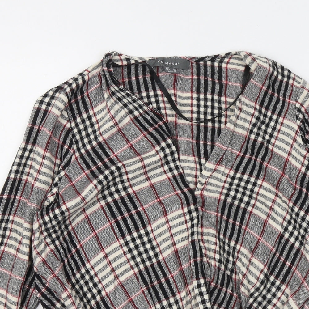 Primark Womens Multicoloured V-Neck Plaid Viscose Pullover Jumper Size 8