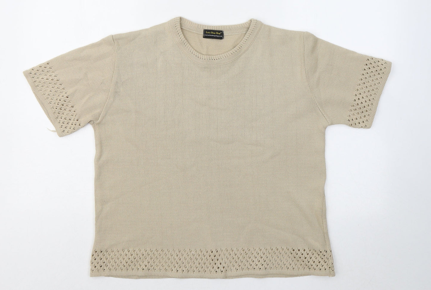 Lets Shop Shop Womens Beige Round Neck Acrylic Pullover Jumper Size M