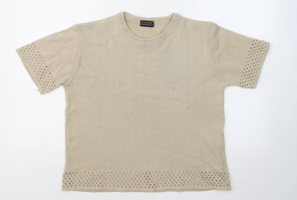 Lets Shop Shop Womens Beige Round Neck Acrylic Pullover Jumper Size M