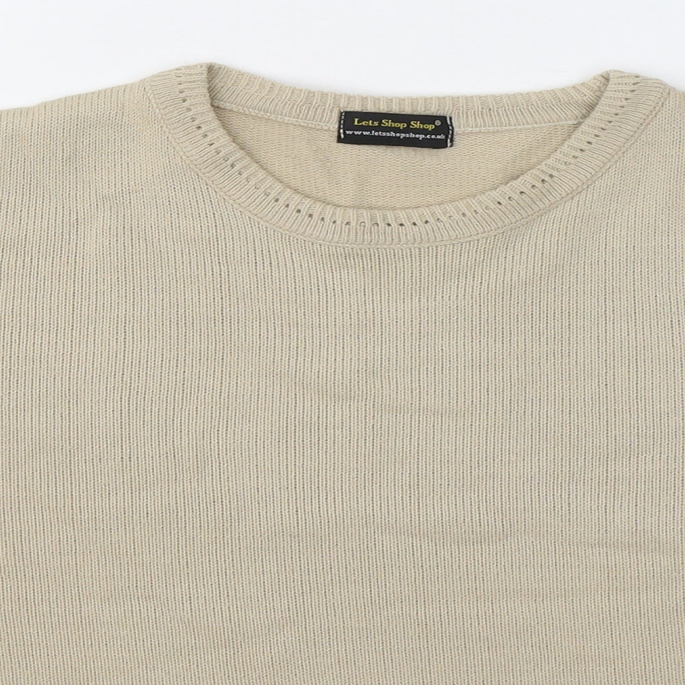 Lets Shop Shop Womens Beige Round Neck Acrylic Pullover Jumper Size M