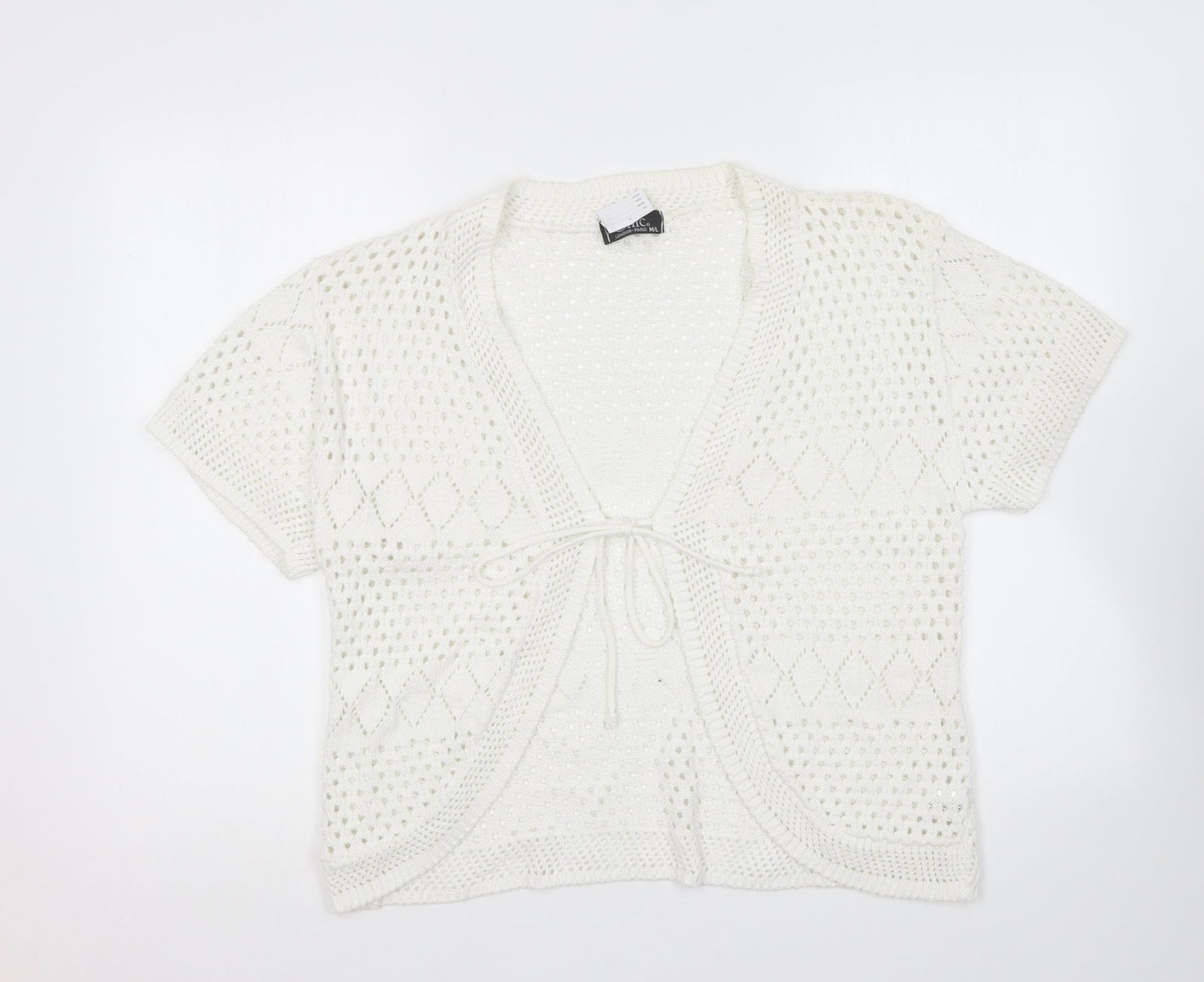 Chic London Womens White V-Neck Cotton Cardigan Jumper Size M