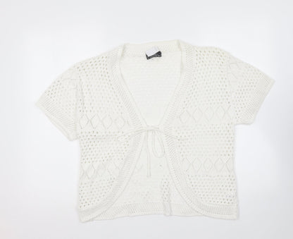 Chic London Womens White V-Neck Cotton Cardigan Jumper Size M