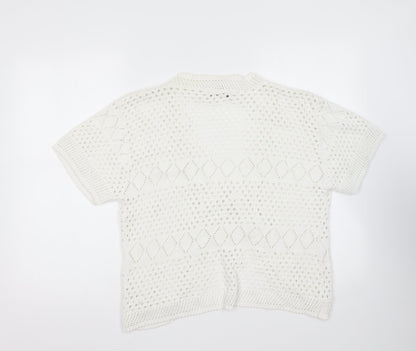 Chic London Womens White V-Neck Cotton Cardigan Jumper Size M