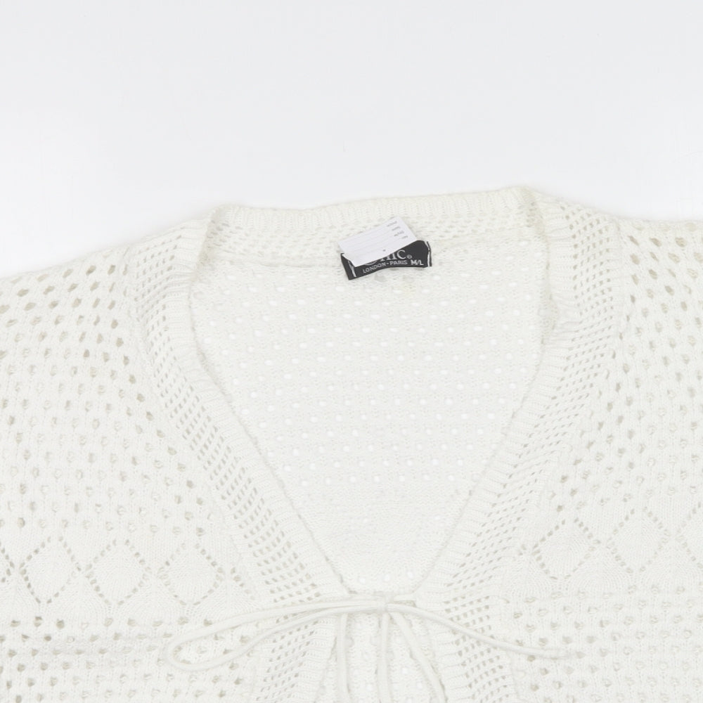 Chic London Womens White V-Neck Cotton Cardigan Jumper Size M
