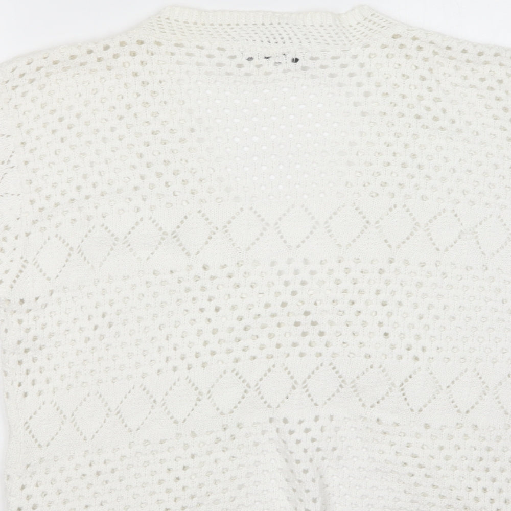 Chic London Womens White V-Neck Cotton Cardigan Jumper Size M