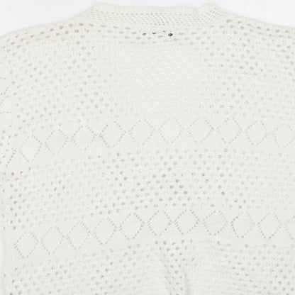 Chic London Womens White V-Neck Cotton Cardigan Jumper Size M