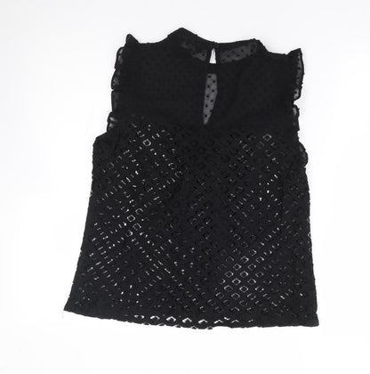 F&F Womens Black Polyester Jersey Blouse Size 10 Crew Neck