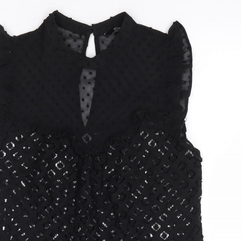 F&F Womens Black Polyester Jersey Blouse Size 10 Crew Neck