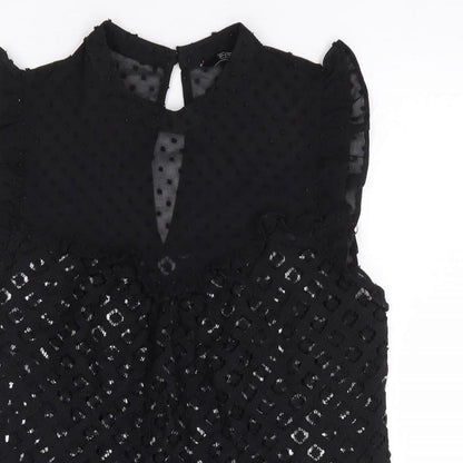 F&F Womens Black Polyester Jersey Blouse Size 10 Crew Neck