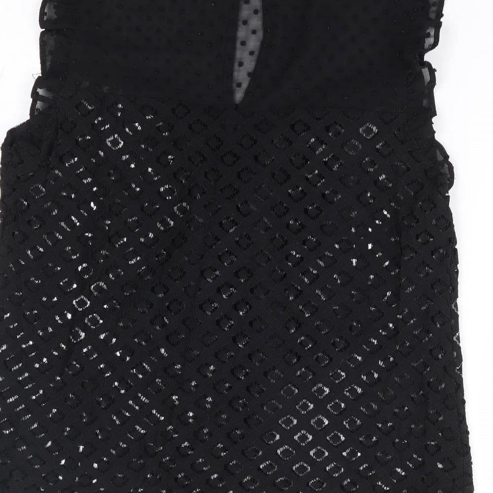 F&F Womens Black Polyester Jersey Blouse Size 10 Crew Neck