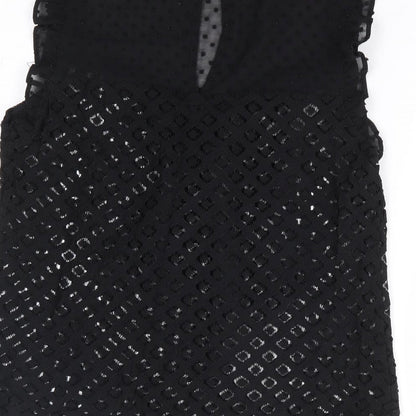 F&F Womens Black Polyester Jersey Blouse Size 10 Crew Neck