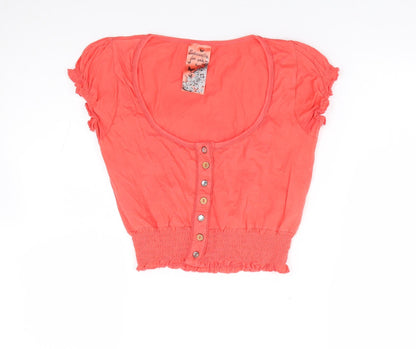 E-vie Womens Red 100% Cotton Cropped T-Shirt Size 10 Scoop Neck