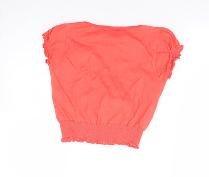 E-vie Womens Red 100% Cotton Cropped T-Shirt Size 10 Scoop Neck