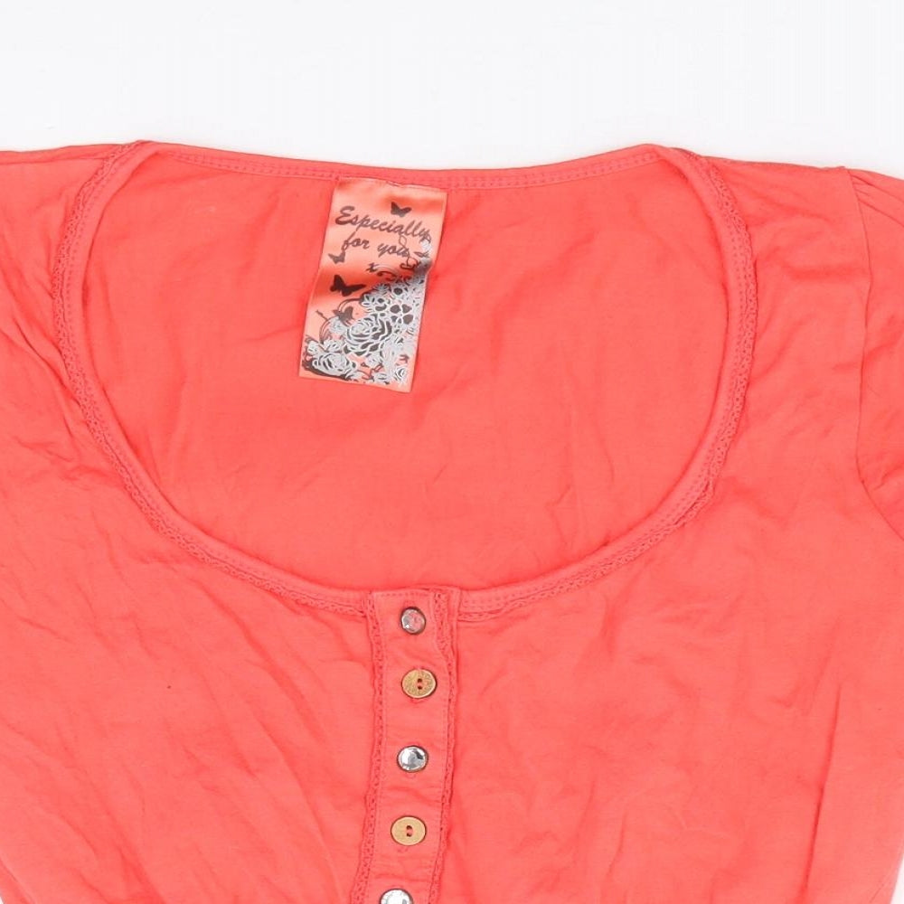 E-vie Womens Red 100% Cotton Cropped T-Shirt Size 10 Scoop Neck