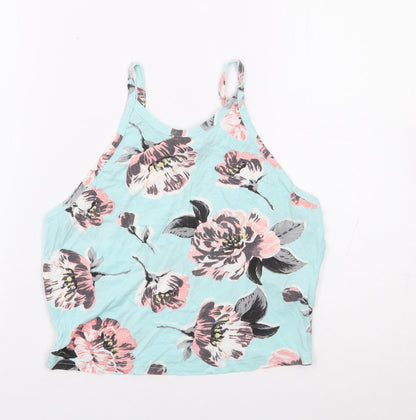 Miss Selfridge Womens Blue Floral Viscose Cropped Tank Size 10 Round Neck