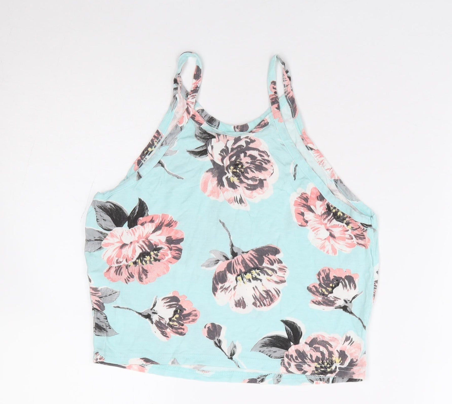 Miss Selfridge Womens Blue Floral Viscose Cropped Tank Size 10 Round Neck