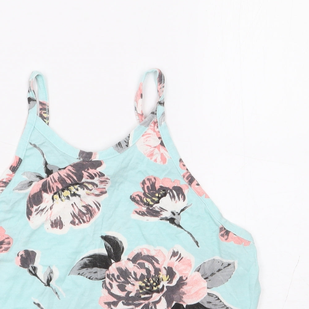 Miss Selfridge Womens Blue Floral Viscose Cropped Tank Size 10 Round Neck