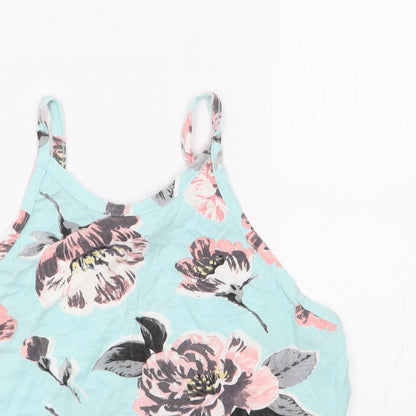 Miss Selfridge Womens Blue Floral Viscose Cropped Tank Size 10 Round Neck