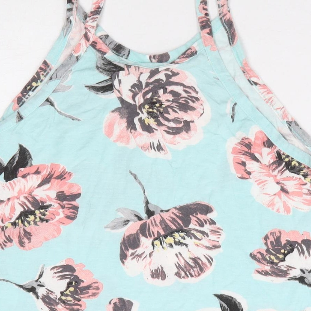 Miss Selfridge Womens Blue Floral Viscose Cropped Tank Size 10 Round Neck