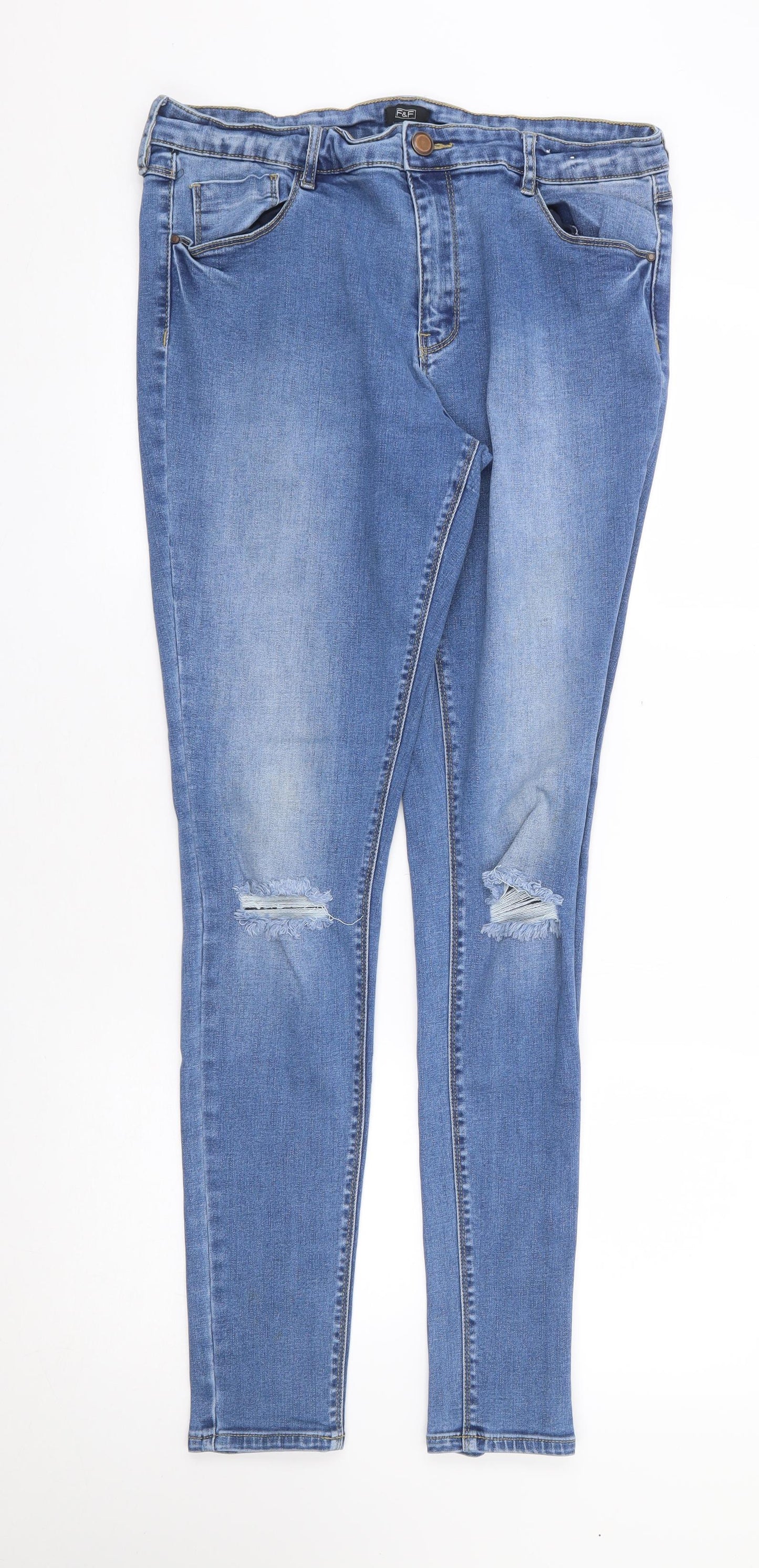 F&F Womens Blue Cotton Skinny Jeans Size 32 L31 in Regular Zip