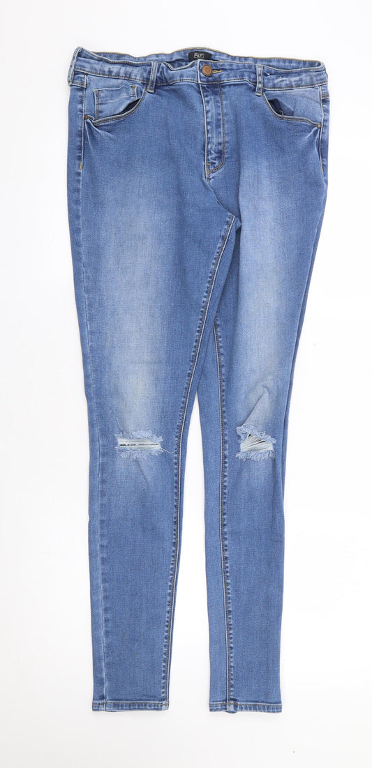 F&F Womens Blue Cotton Skinny Jeans Size 32 L31 in Regular Zip