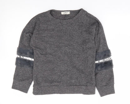 Maelys Girls Grey Round Neck Polyester Pullover Jumper Size 12 Years Pullover - Embellished Sleeves