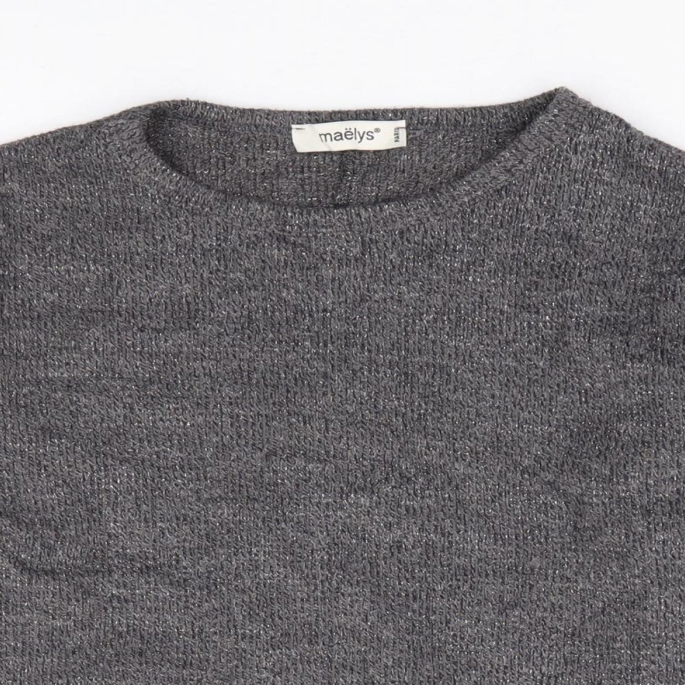 Maelys Girls Grey Round Neck Polyester Pullover Jumper Size 12 Years Pullover - Embellished Sleeves