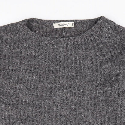 Maelys Girls Grey Round Neck Polyester Pullover Jumper Size 12 Years Pullover - Embellished Sleeves