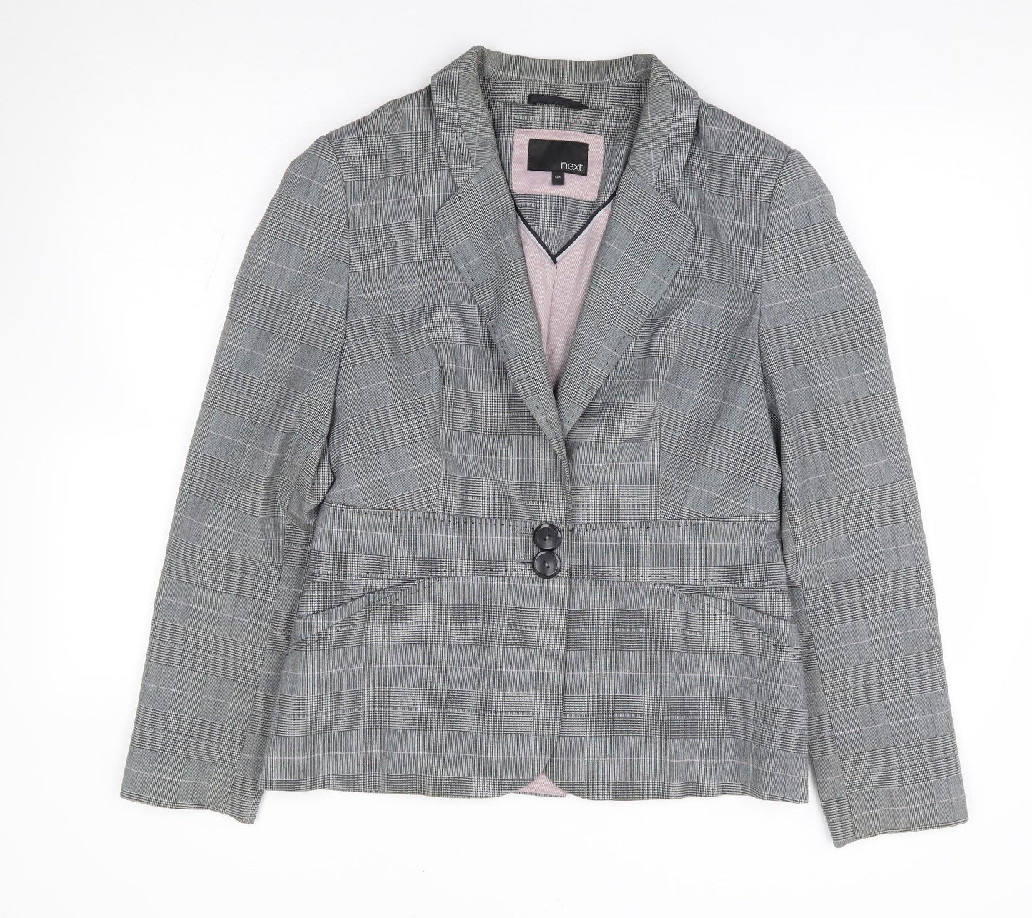 NEXT Womens Grey Check Polyester Jacket Suit Jacket Size 12