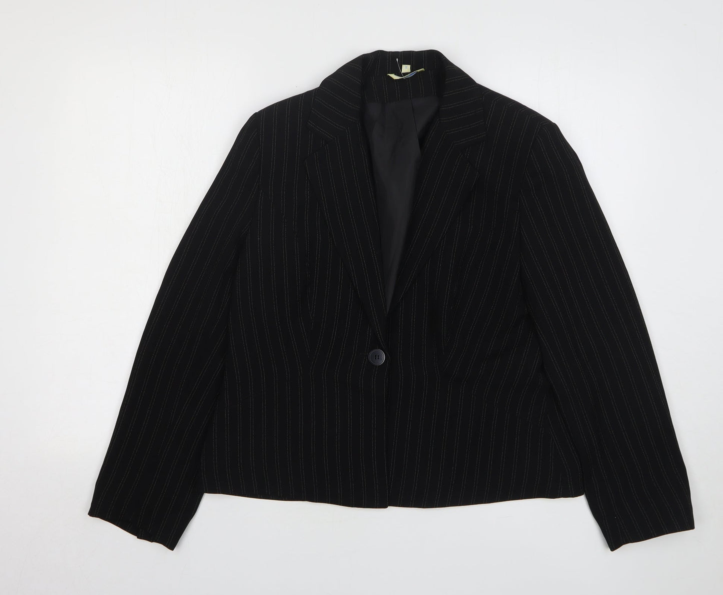 Klass Womens Black Striped Polyester Jacket Blazer Size 14