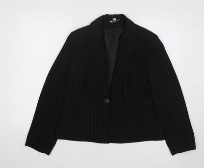 Klass Womens Black Striped Polyester Jacket Blazer Size 14