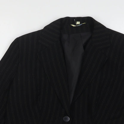 Klass Womens Black Striped Polyester Jacket Blazer Size 14