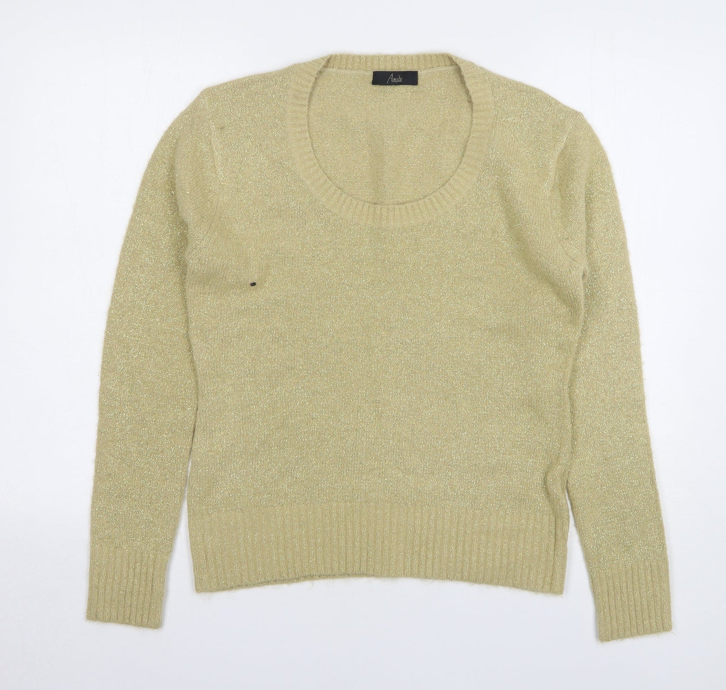 Anita Womens Beige Scoop Neck Acrylic Pullover Jumper Size L