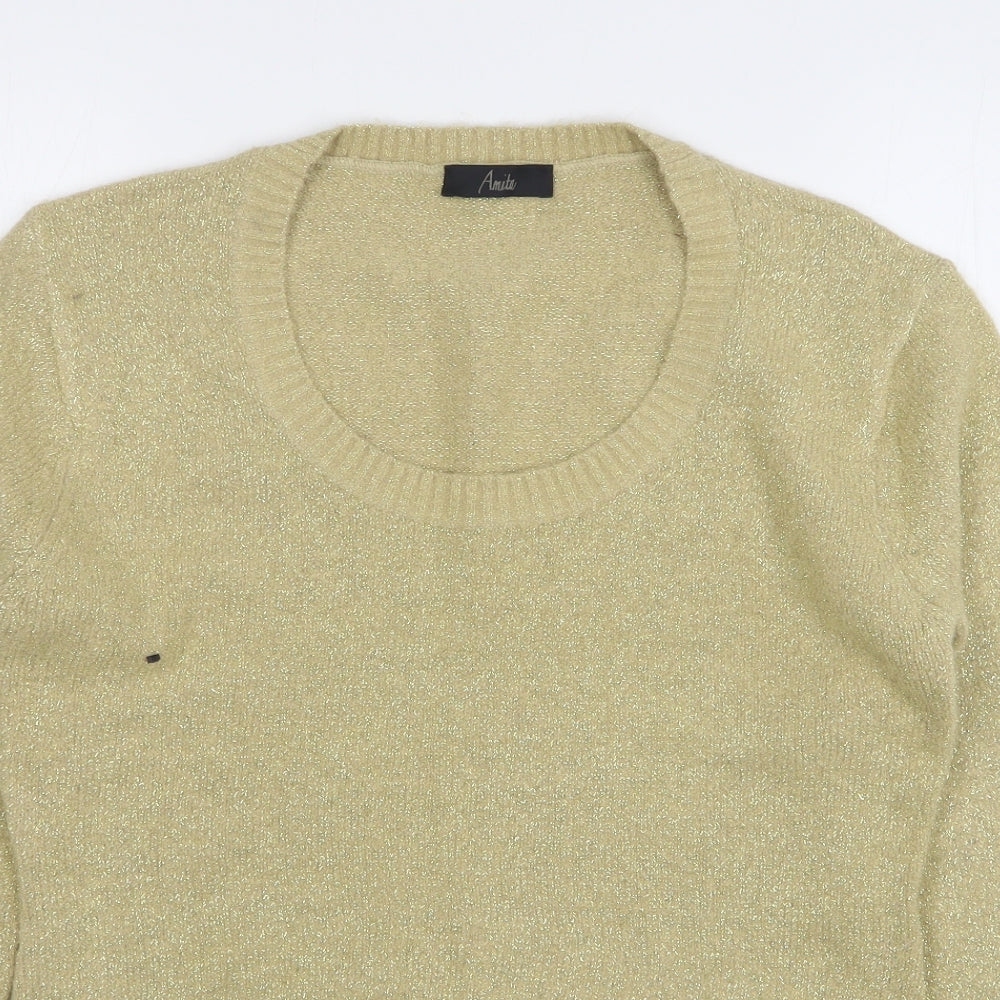 Anita Womens Beige Scoop Neck Acrylic Pullover Jumper Size L