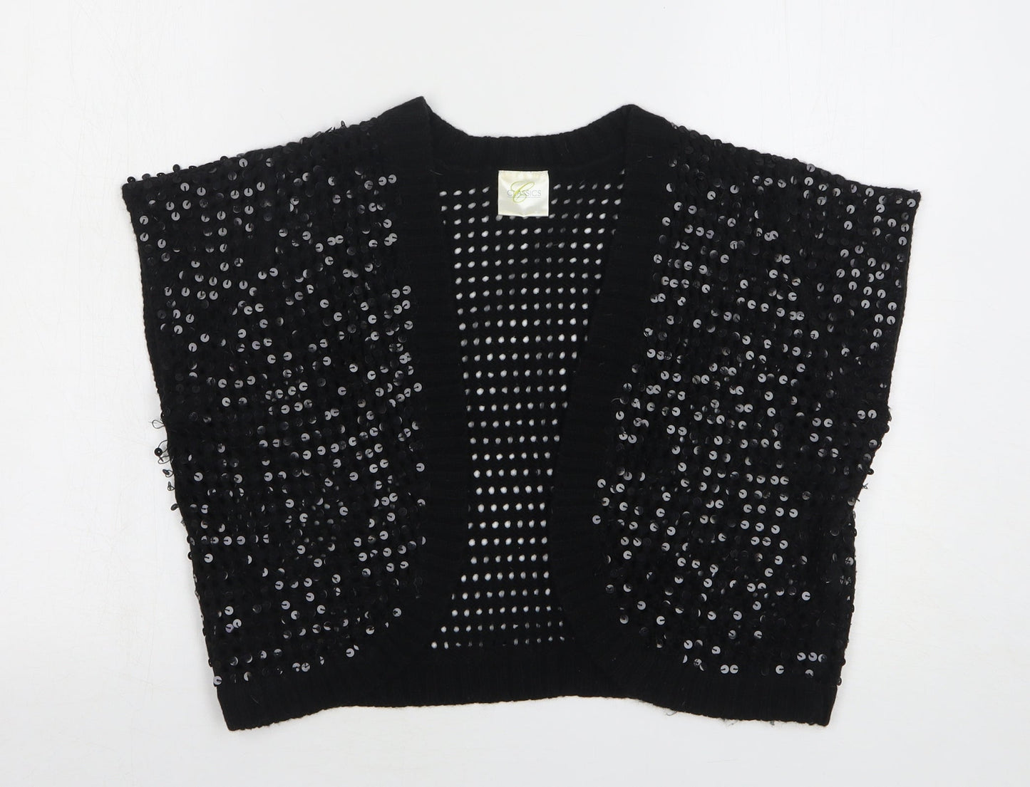 Classics Womens Black V-Neck Acrylic Shrug Jumper Size 16