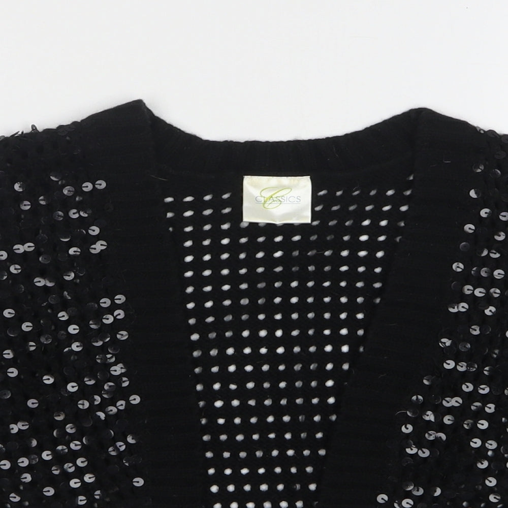 Classics Womens Black V-Neck Acrylic Shrug Jumper Size 16