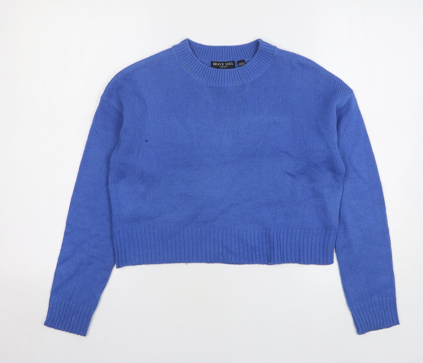 Brave Soul Womens Blue Acrylic Pullover Sweatshirt Size XS