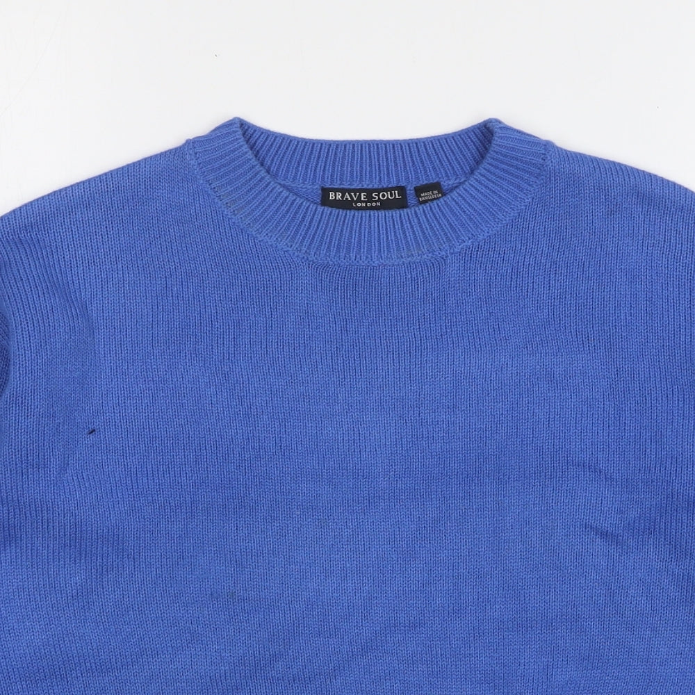 Brave Soul Womens Blue Acrylic Pullover Sweatshirt Size XS