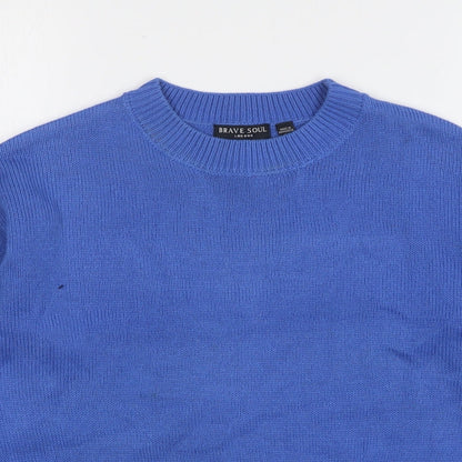 Brave Soul Womens Blue Acrylic Pullover Sweatshirt Size XS