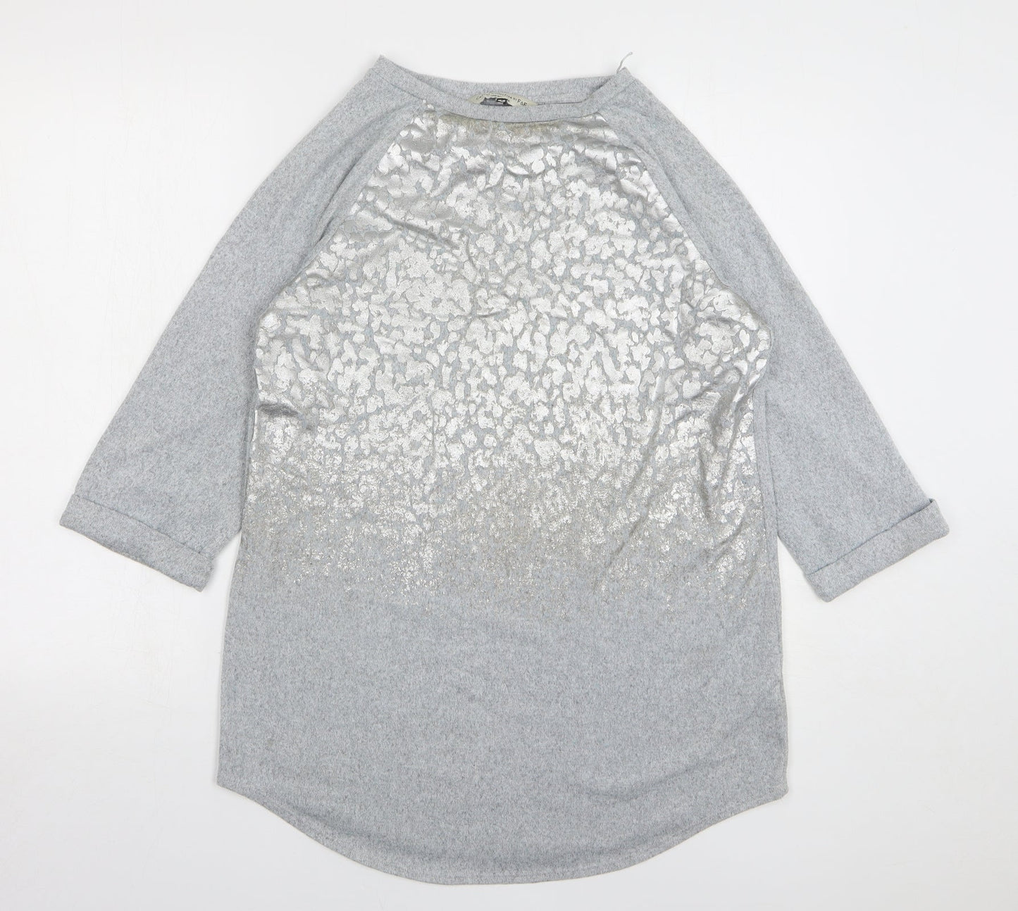 F&F Womens Grey Round Neck Animal Print Polyester Pullover Jumper Size 10