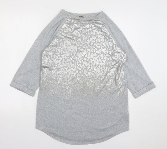 F&F Womens Grey Round Neck Animal Print Polyester Pullover Jumper Size 10