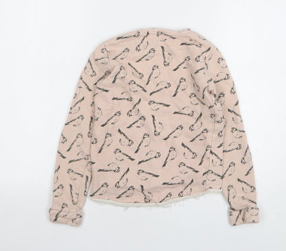 Mango Girls Pink Geometric Cotton Pullover Sweatshirt Size 9-10 Years - Love, Birds