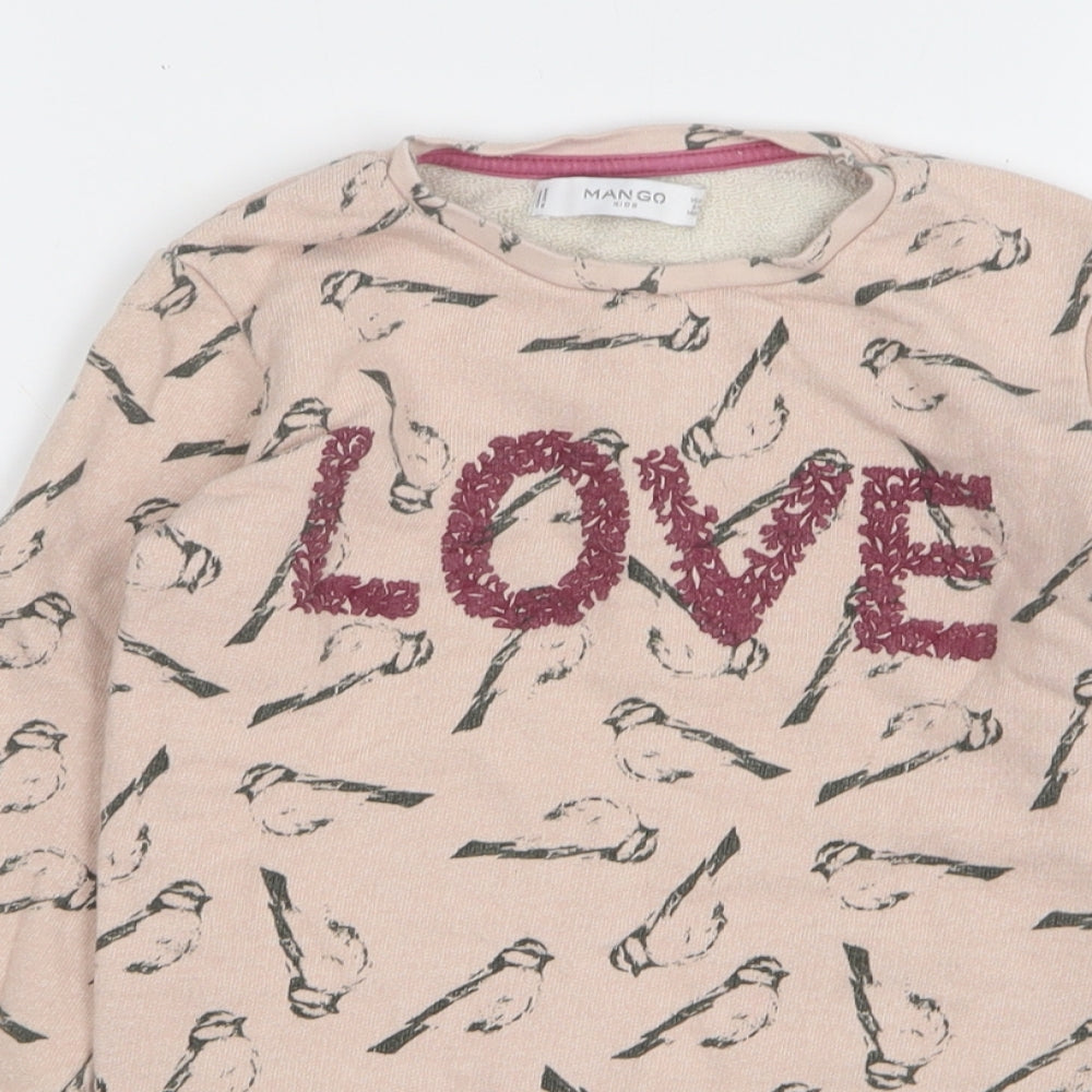 Mango Girls Pink Geometric Cotton Pullover Sweatshirt Size 9-10 Years - Love, Birds