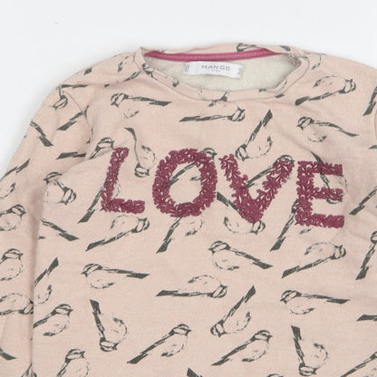Mango Girls Pink Geometric Cotton Pullover Sweatshirt Size 9-10 Years - Love, Birds