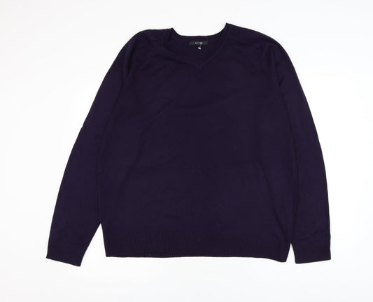 George Mens Purple V-Neck Acrylic Pullover Jumper Size L