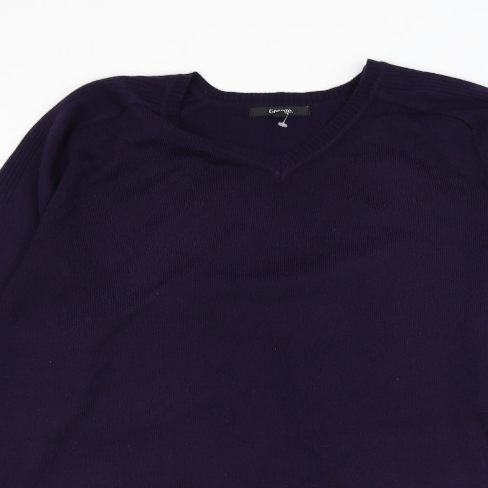 George Mens Purple V-Neck Acrylic Pullover Jumper Size L